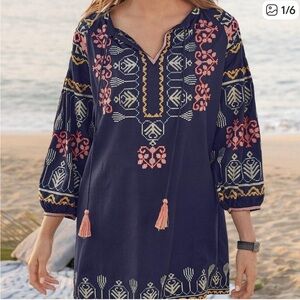 Navy Embroidered Boho Dress